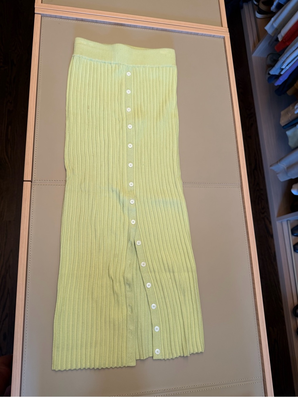 Urban Outfitters Lime Green Ribbed Button-Front Midi Skirt